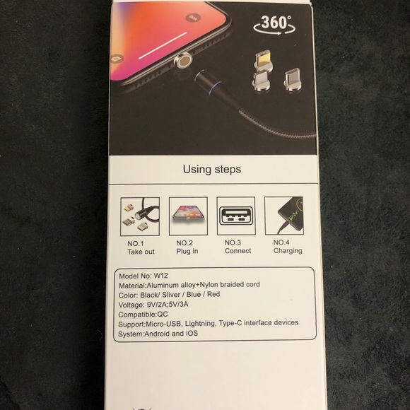 Fast Charging 360 Magnetic Data Cable Red, Black - Picture 3 of 6